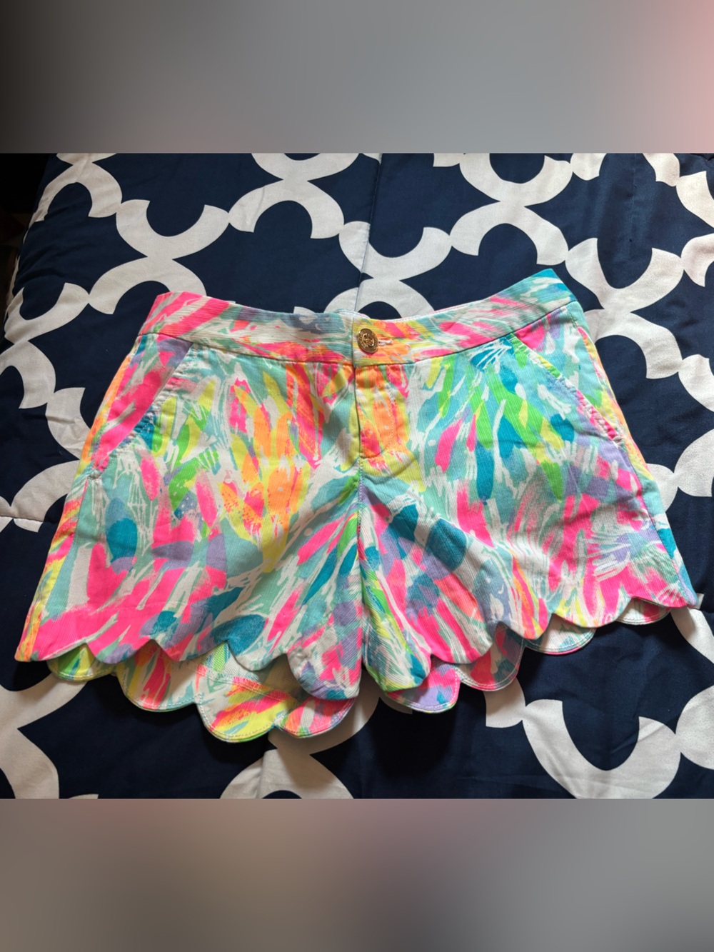 Lily Pulitzer Buttercup shorts feature a vibrant "Sparkling Sands"